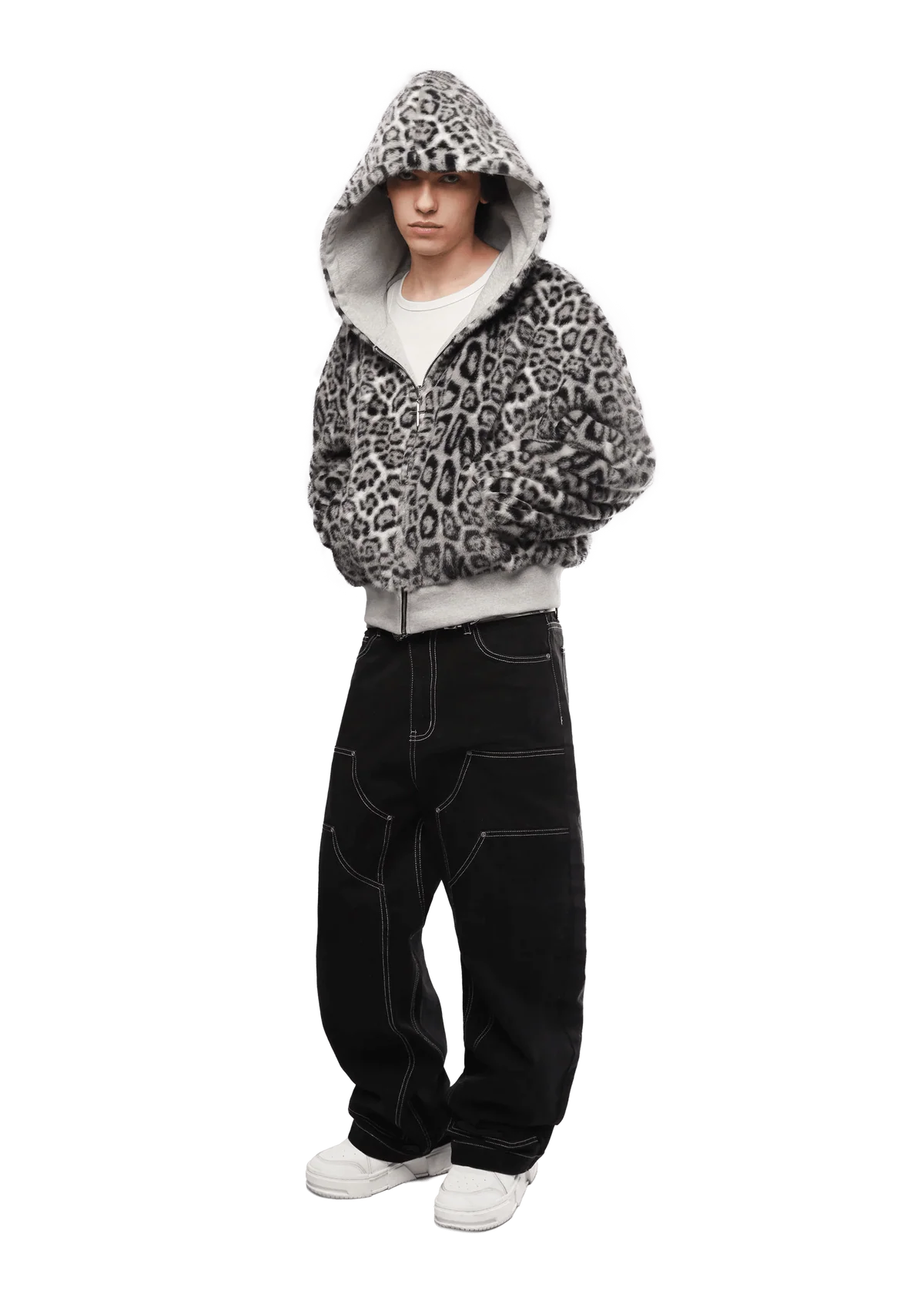 REVERSIBLE SNOW LEOPARD ZIP HOODIE