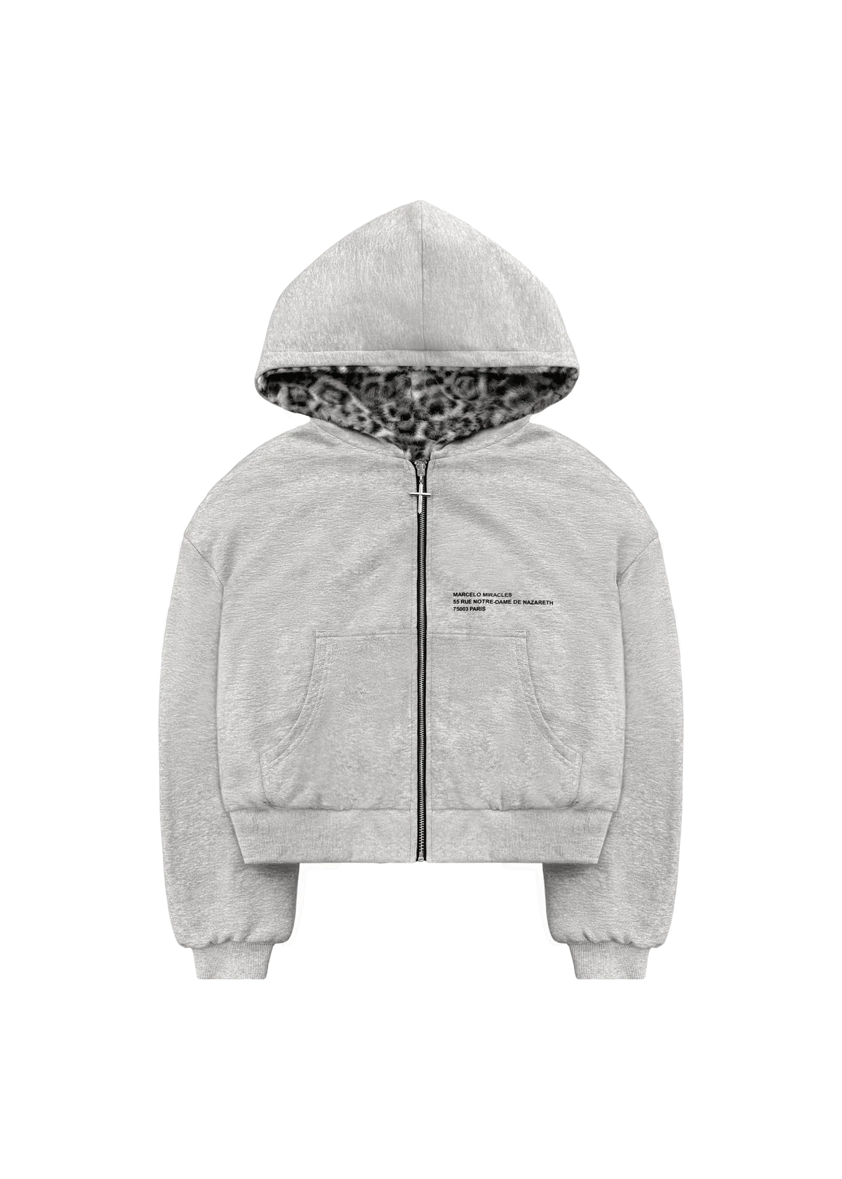 REVERSIBLE SNOW LEOPARD ZIP HOODIE