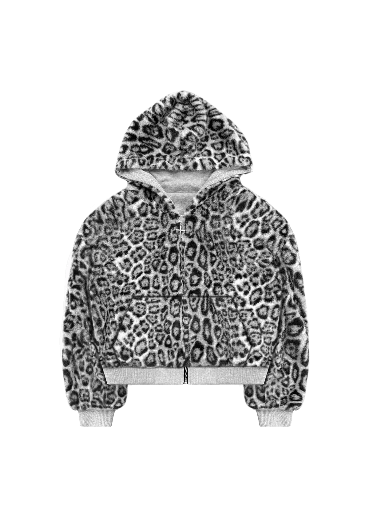 REVERSIBLE SNOW LEOPARD ZIP HOODIE