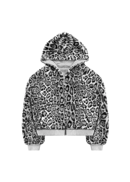REVERSIBLE SNOW LEOPARD ZIP HOODIE
