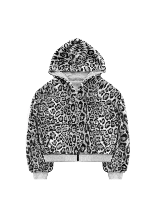 REVERSIBLE SNOW LEOPARD ZIP HOODIE