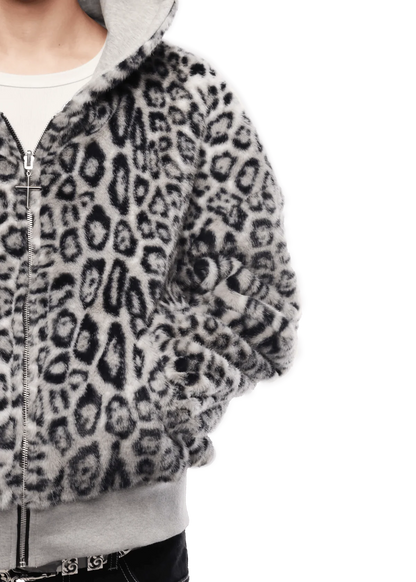 REVERSIBLE SNOW LEOPARD ZIP HOODIE