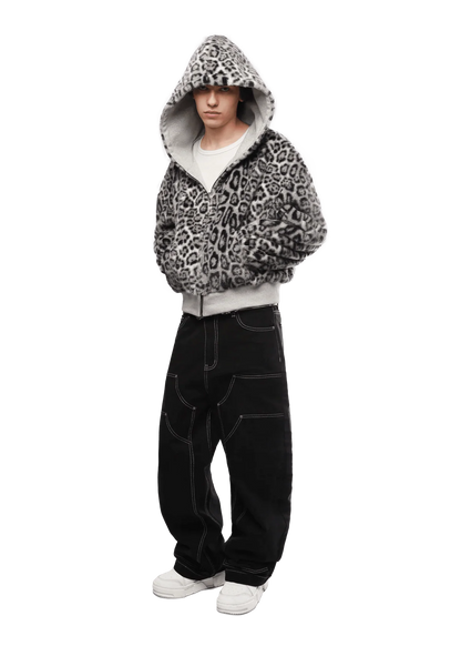 REVERSIBLE SNOW LEOPARD ZIP HOODIE